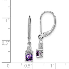 Sterling Silver 925 Amethyst and Diamond Drop Earrings with Rhodium Polished Finish