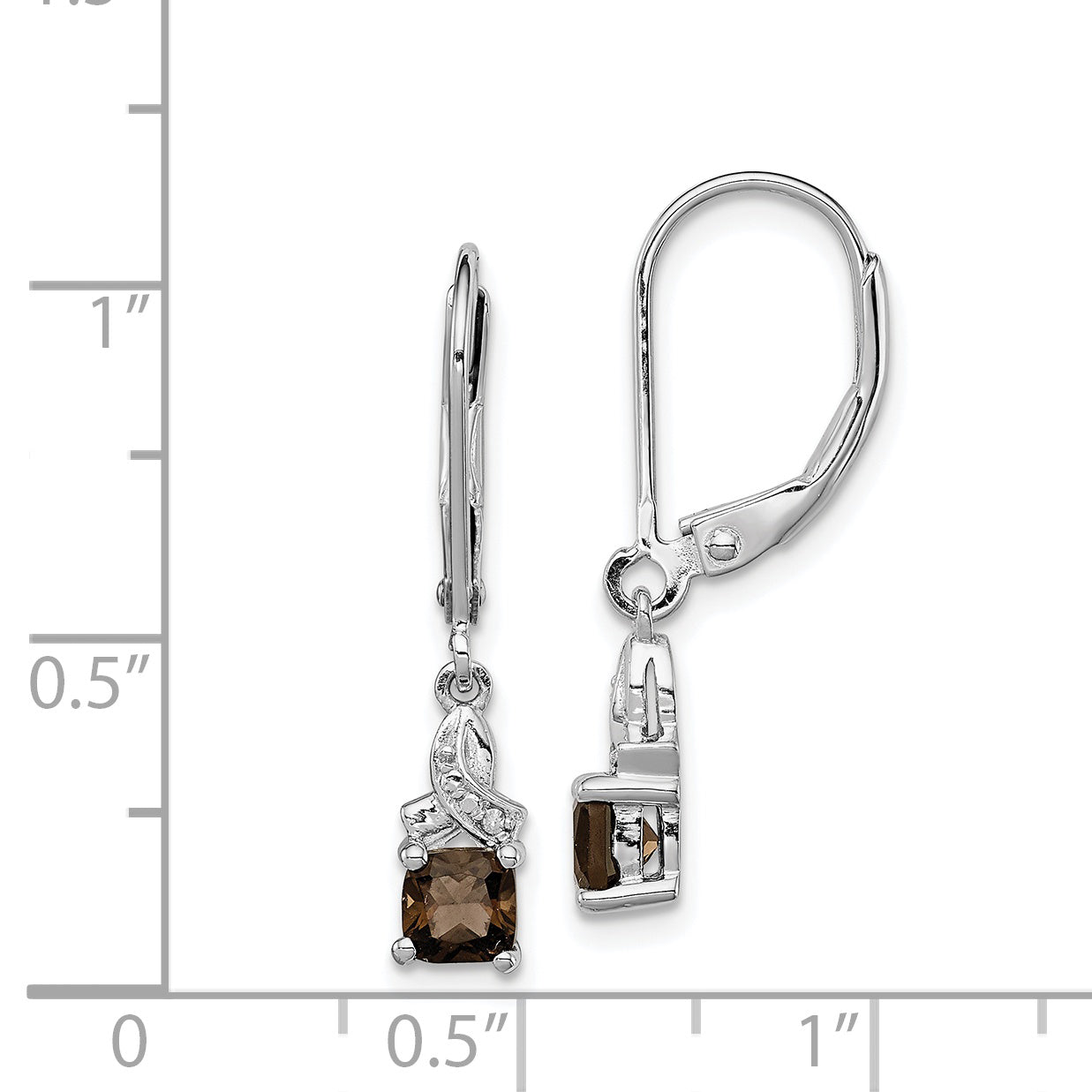 Sterling Silver Rhodium-Plated Smoky Quartz and Diamond Drop Earrings for Women