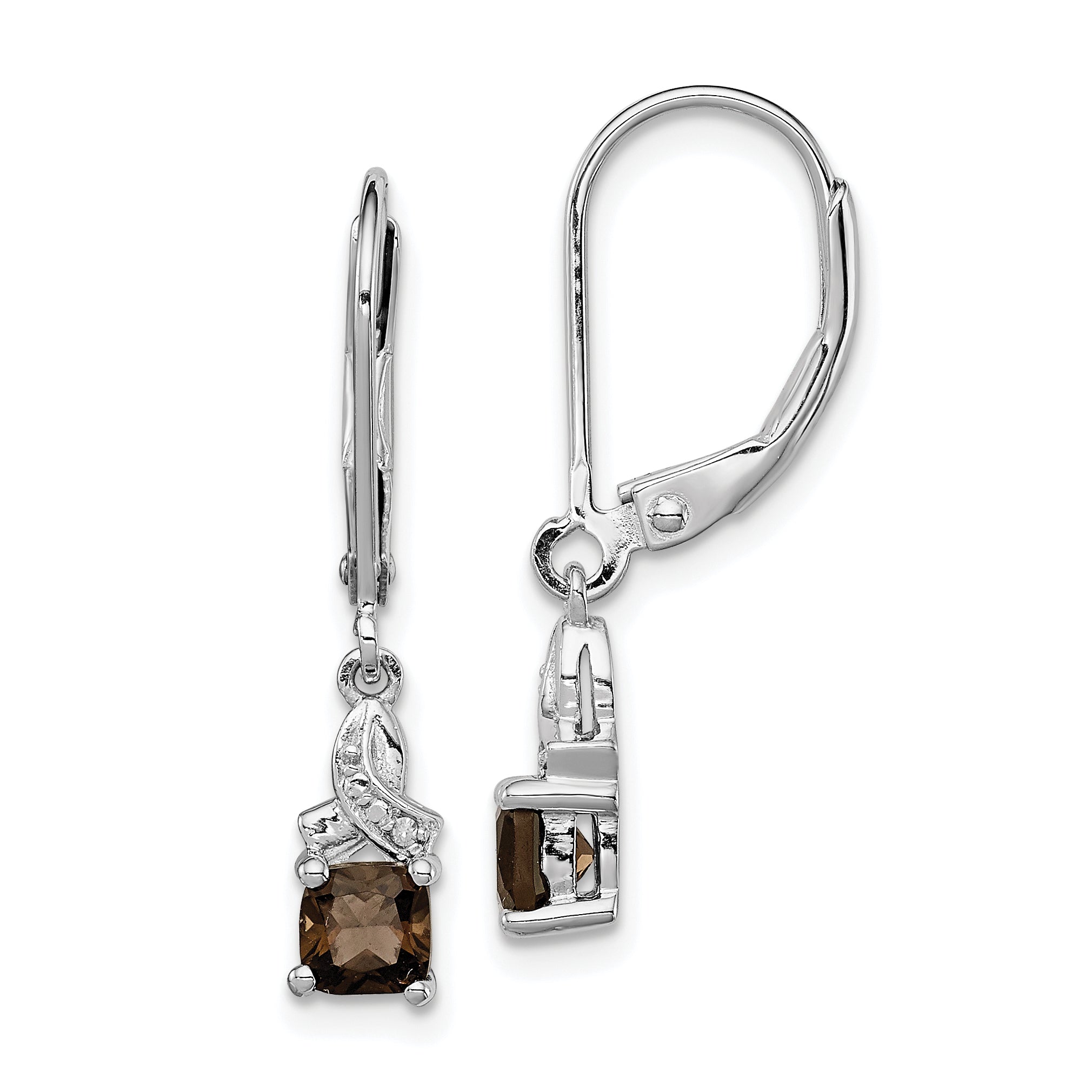 Sterling Silver Rhodium-plated Smoky Quartz and Diamond Earrings
