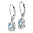Sterling Silver Rhodium-Plated Blue Topaz and Diamond Drop Earrings  Elegant Leverback Design