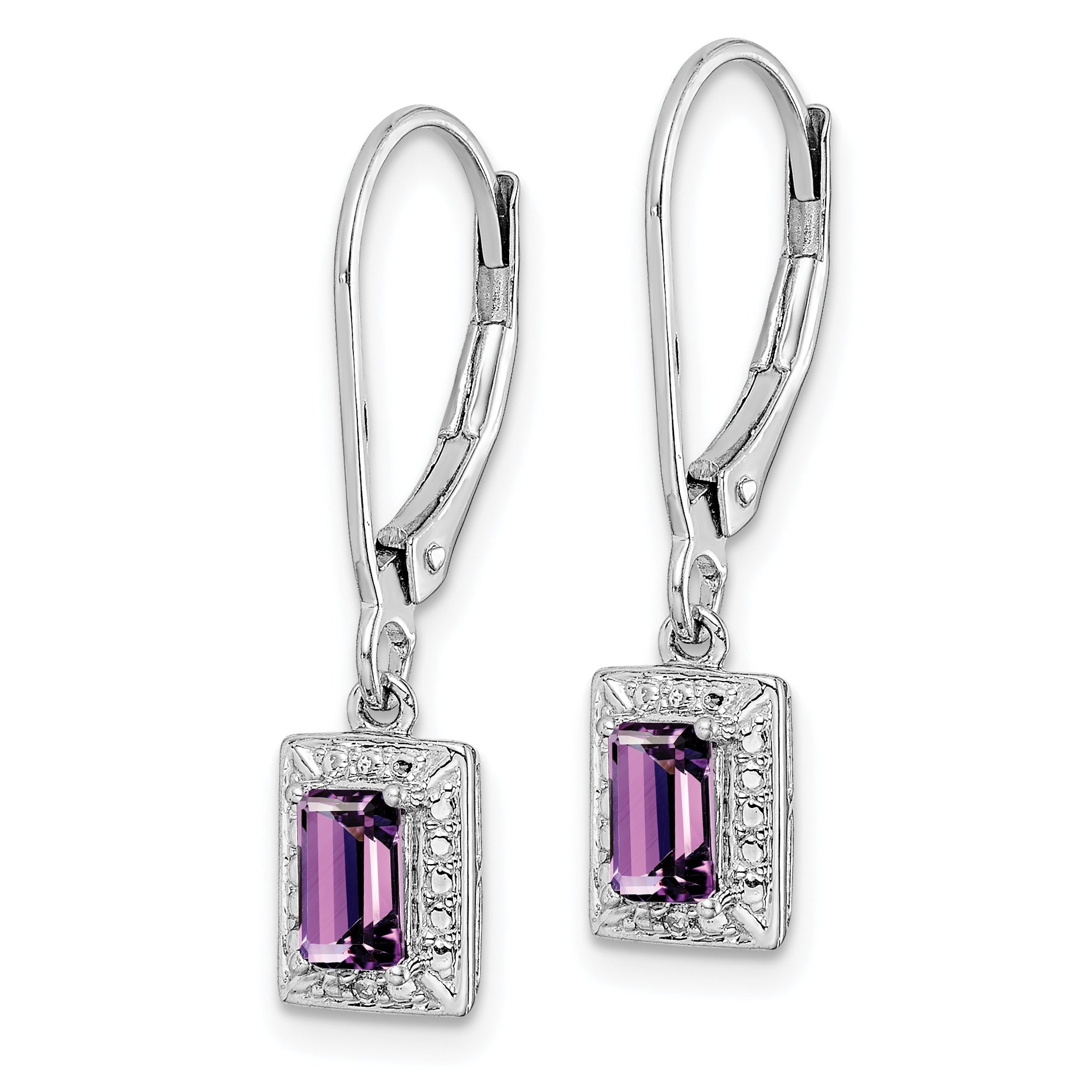Sterling Silver 925 Amethyst and Diamond Drop Earrings with Rhodium Finish Secondary image