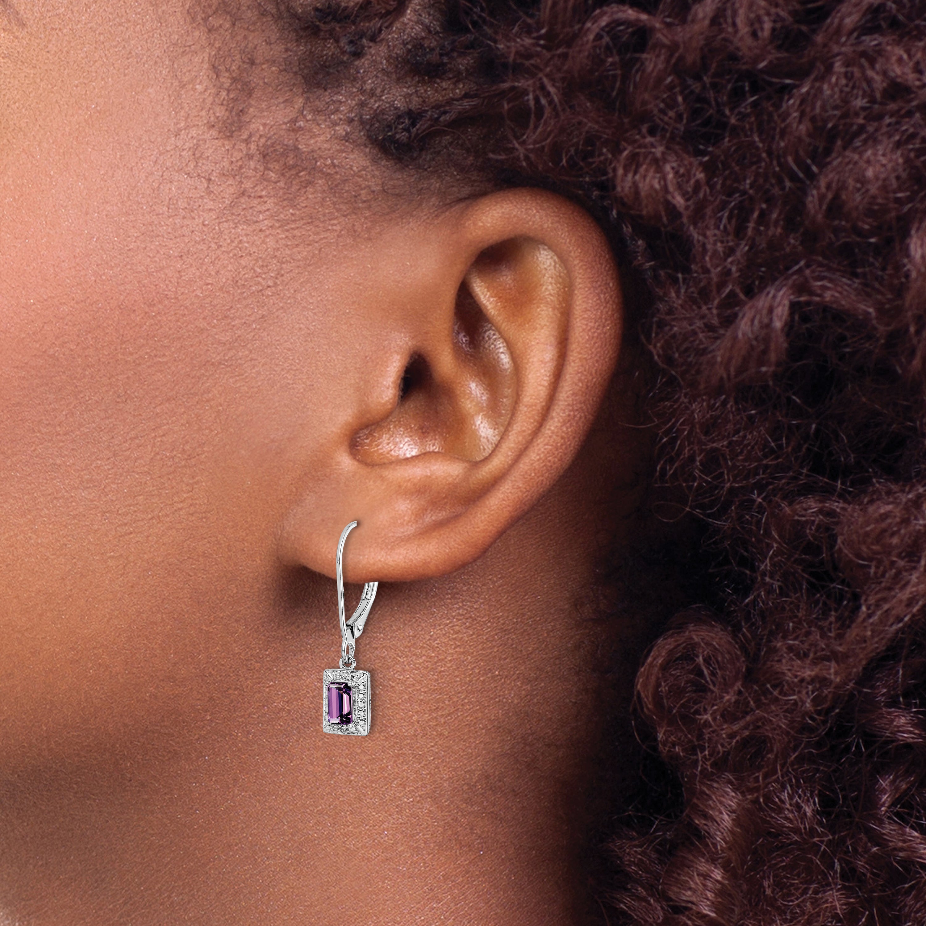 Sterling Silver 925 Amethyst and Diamond Drop Earrings with Rhodium Finish