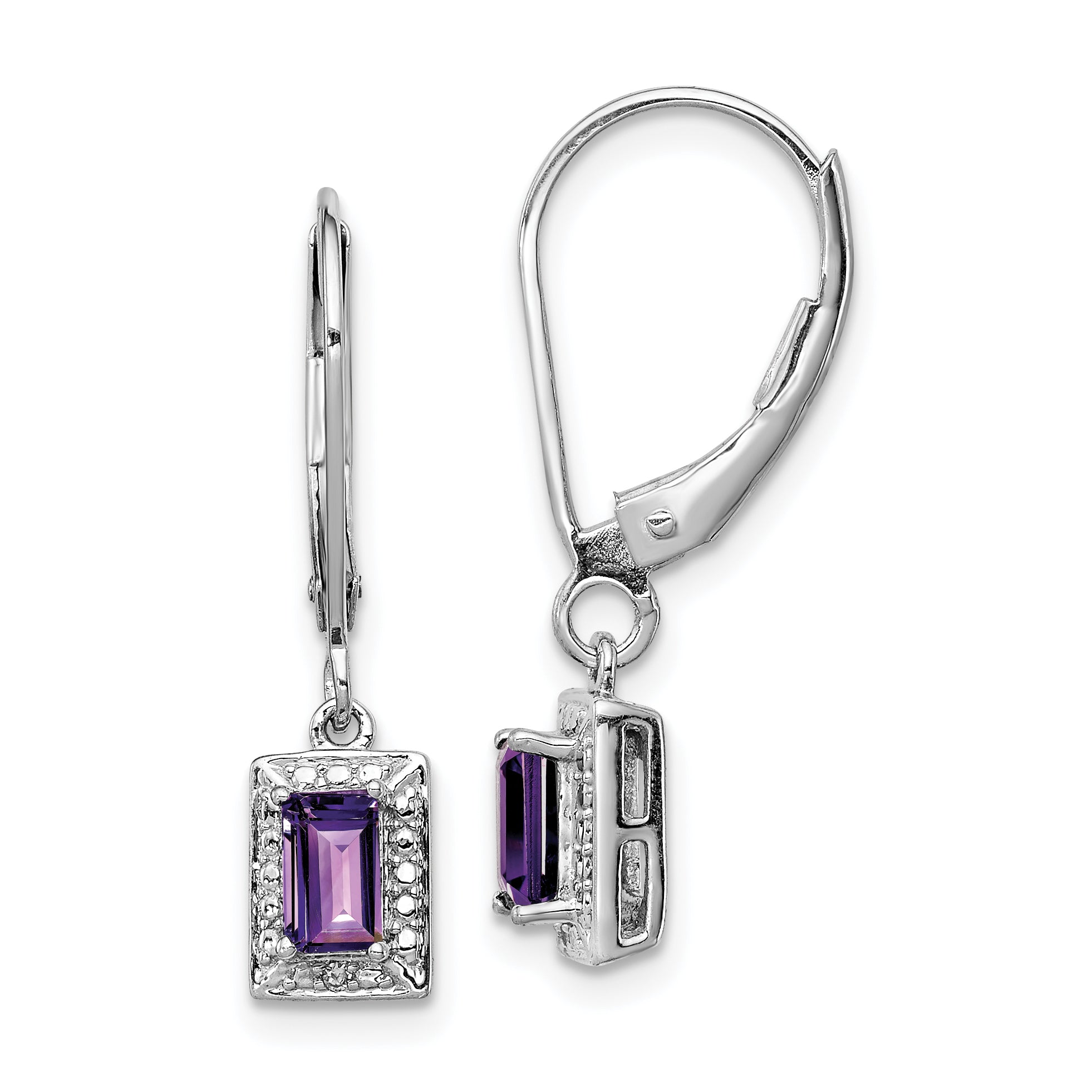 Sterling Silver Rhodium-plated Amethyst and Diamond Earrings Main image