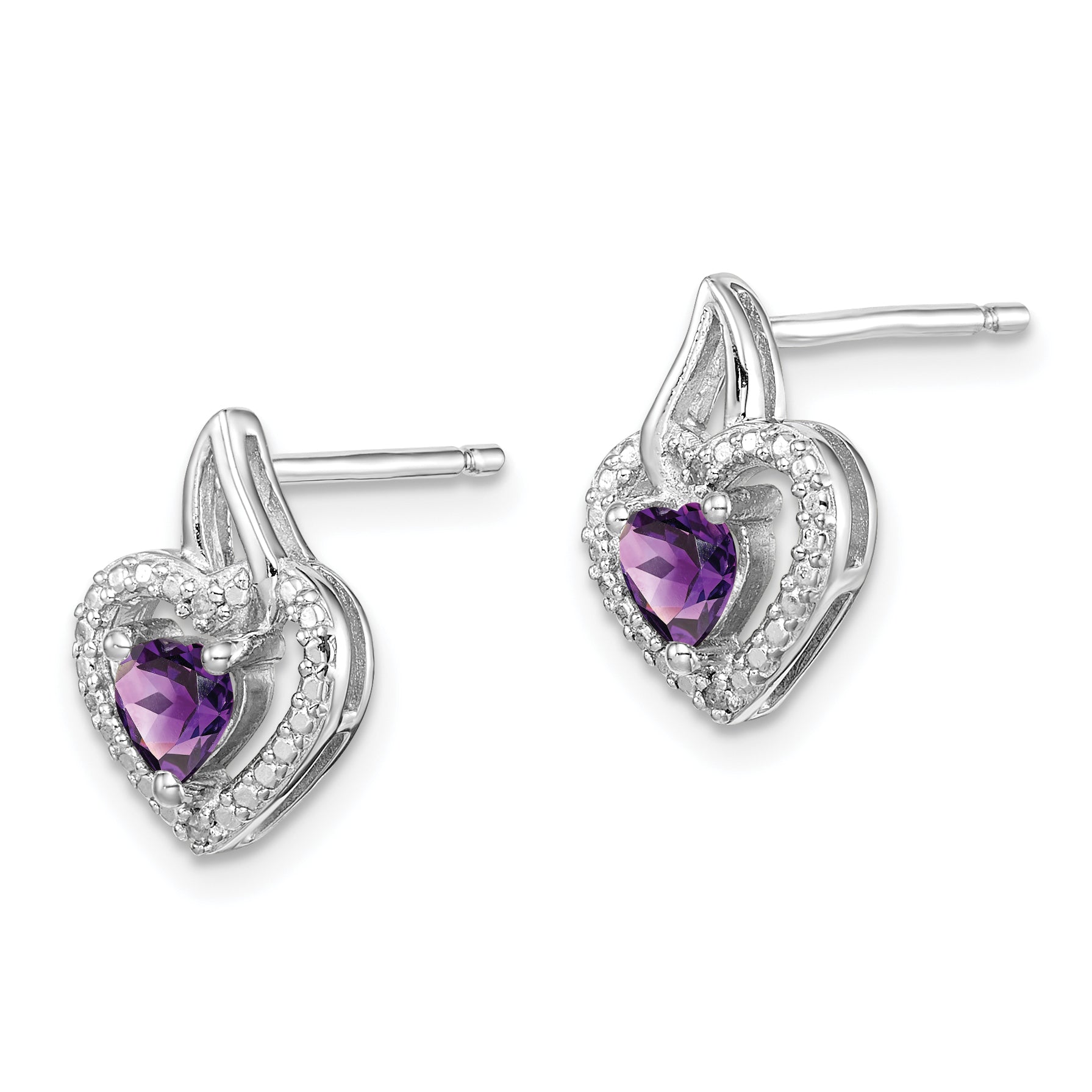 Sophia Jewelers Sterling Silver Amethyst & Diamond Heart Earrings  Rhodium-Plated, Polished Finish Secondary image