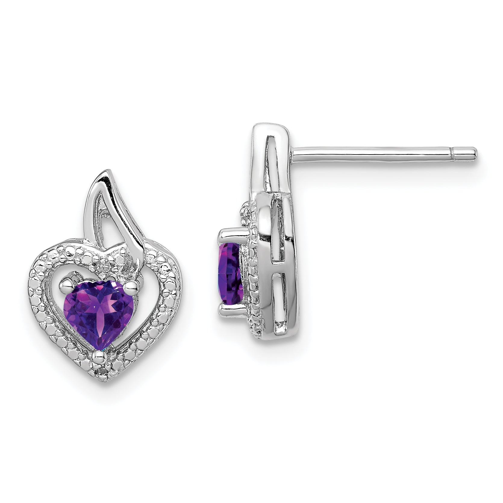 Sterling Silver Rhodium-plated Amethyst and Diamond Earrings Main image
