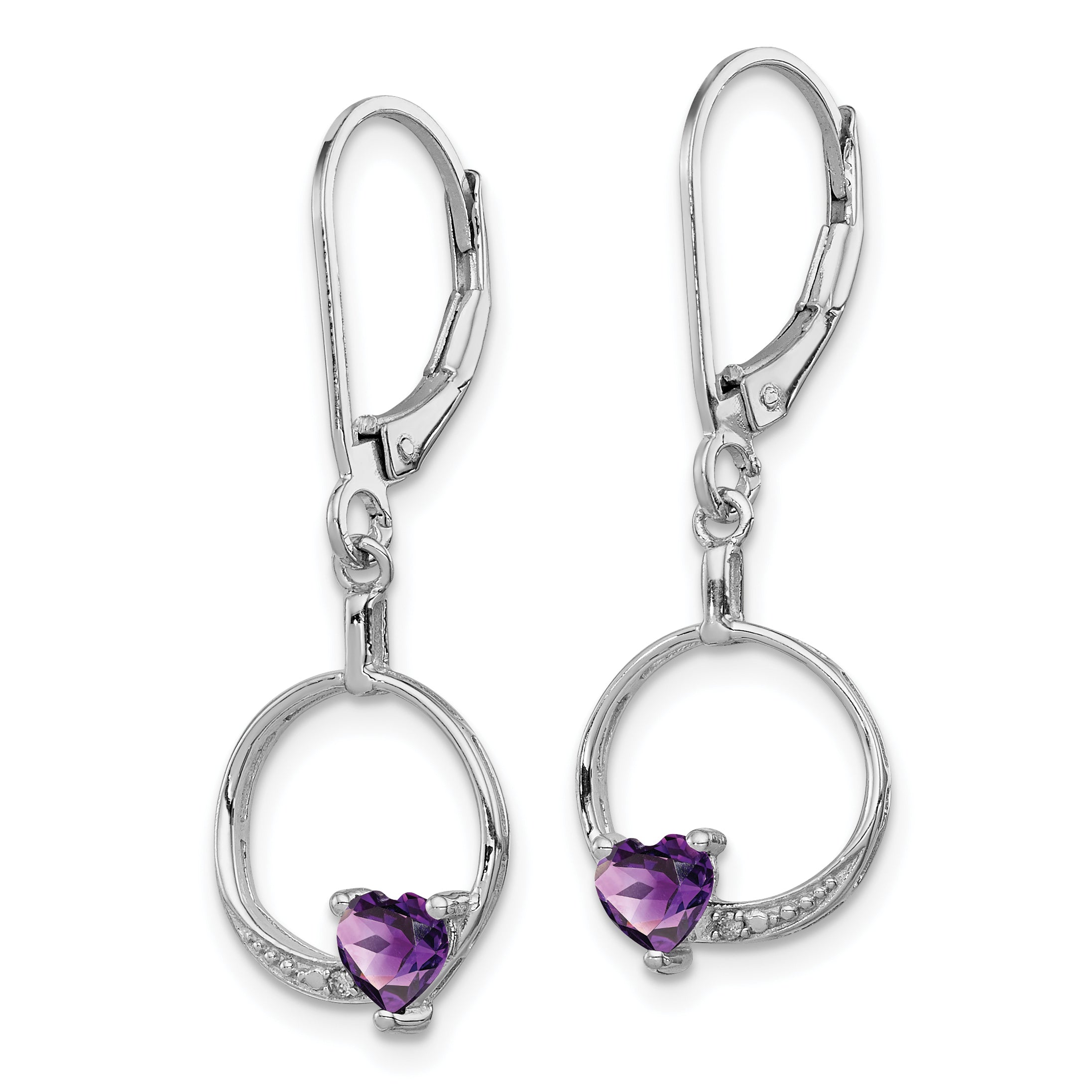 Sophia Jewelers Sterling Silver Amethyst & Diamond Drop Earrings  Polished Rhodium-Plated, Heart Design Secondary image