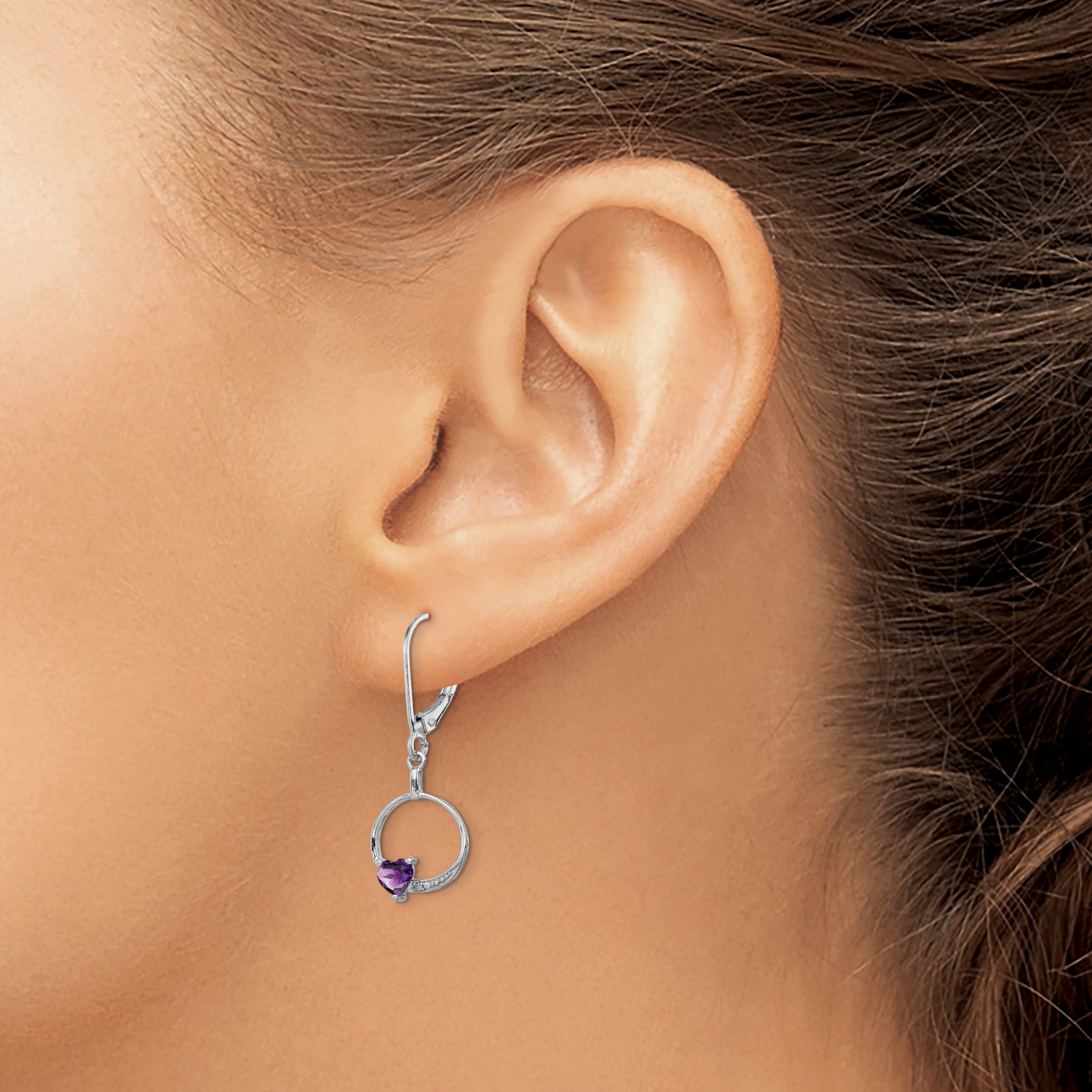Sophia Jewelers Sterling Silver Amethyst & Diamond Drop Earrings  Polished Rhodium-Plated, Heart Design