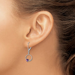 Sophia Jewelers Sterling Silver Amethyst & Diamond Drop Earrings  Polished Rhodium-Plated, Heart Design