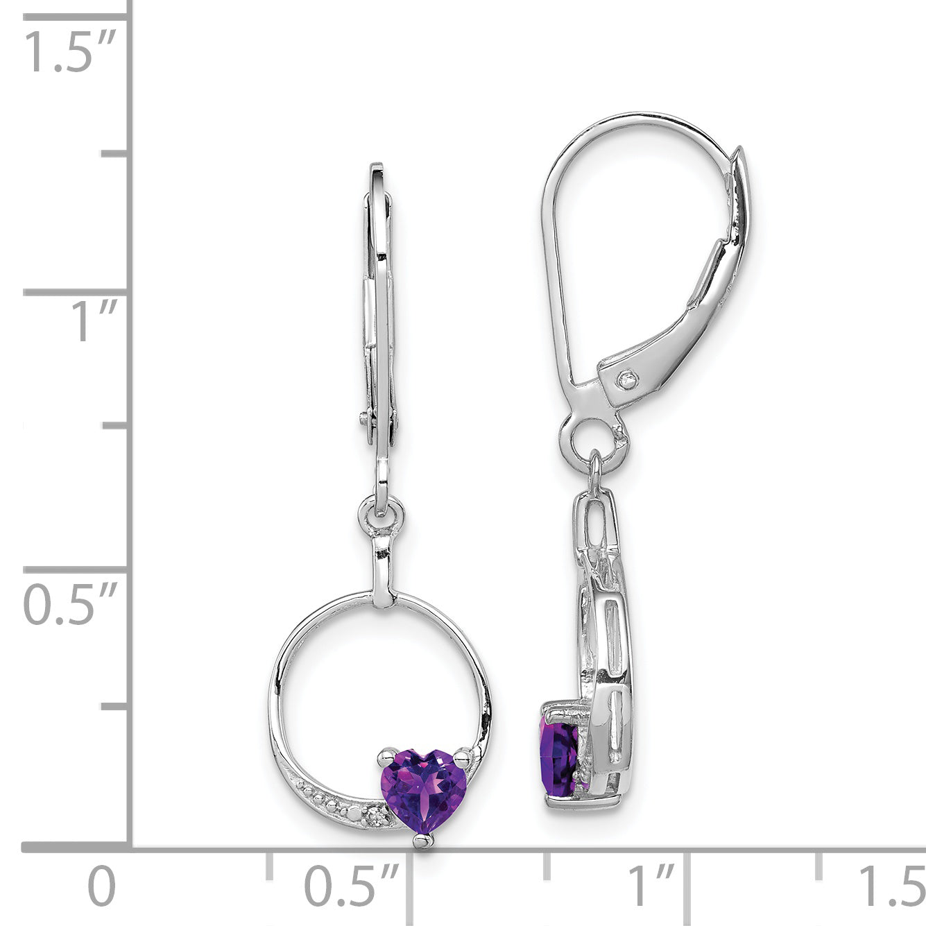 Sophia Jewelers Sterling Silver Amethyst & Diamond Drop Earrings  Polished Rhodium-Plated, Heart Design