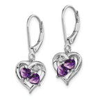 Sophia Jewelers Sterling Silver Amethyst & Diamond Drop Earrings Rhodium-Plated, Heart-Shaped Gemstones