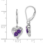 Sophia Jewelers Sterling Silver Amethyst & Diamond Drop Earrings Rhodium-Plated, Heart-Shaped Gemstones