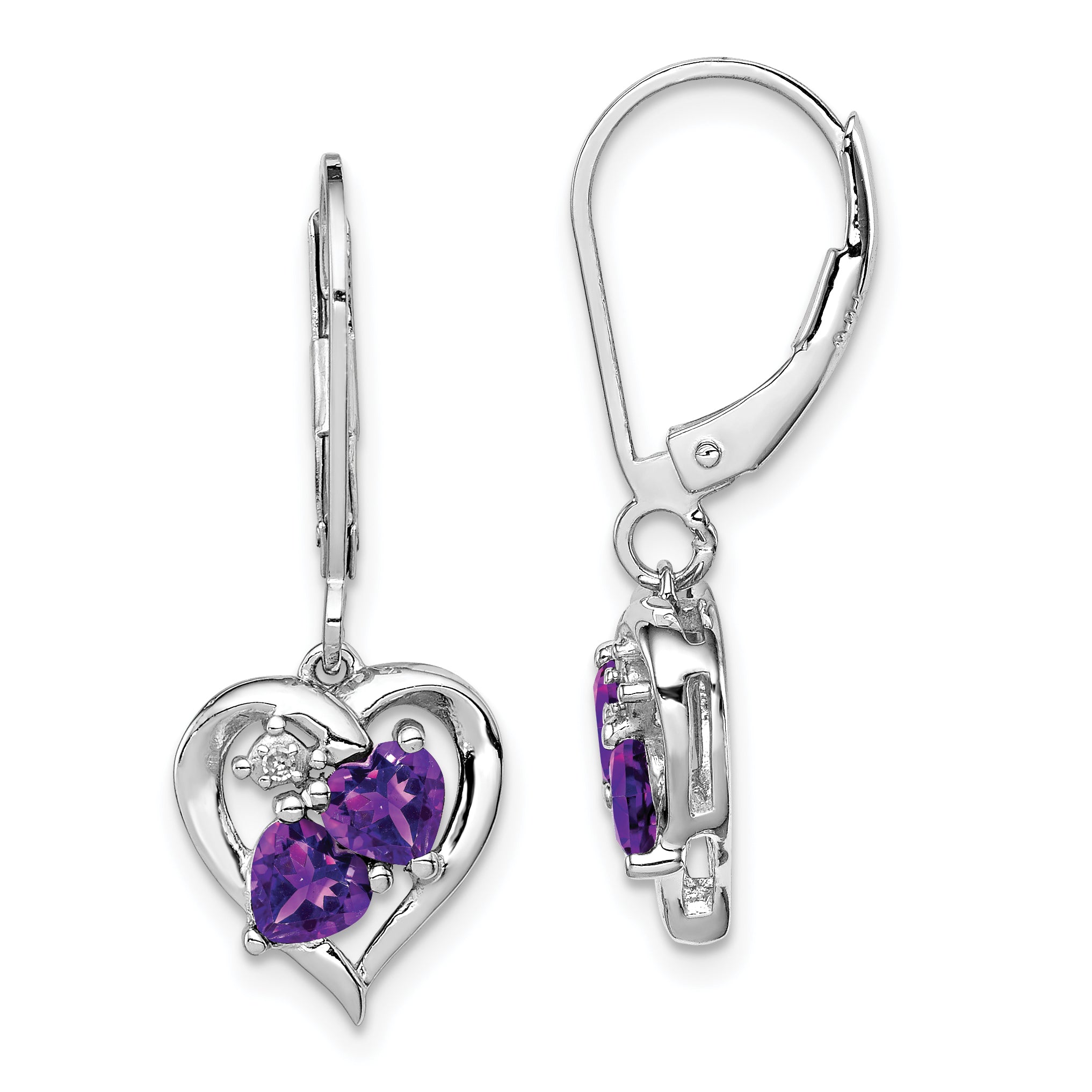 Sterling Silver Rhodium-plated Amethyst and Diamond Earrings Main image
