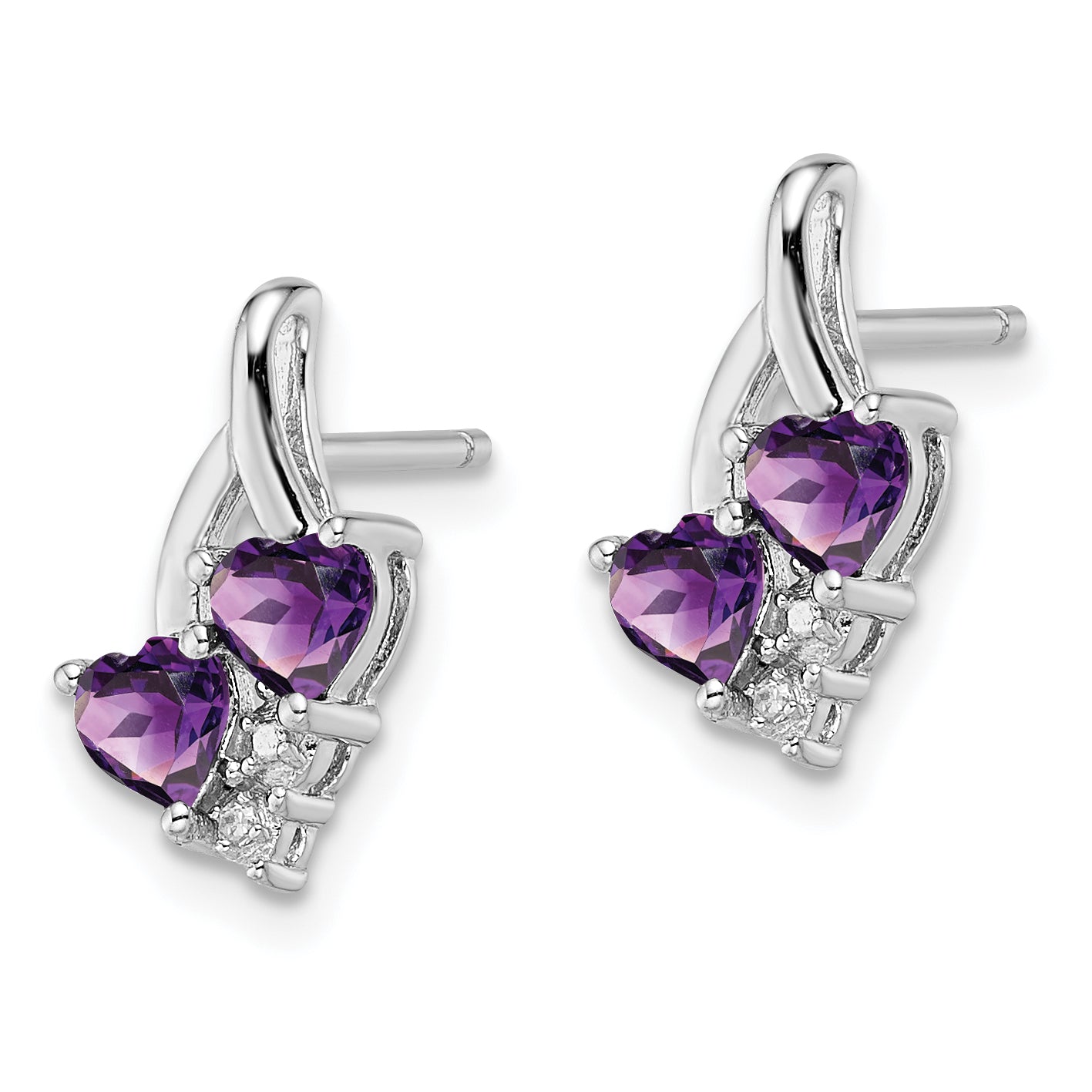 Sophia Jewelers 925 Sterling Silver Amethyst & Diamond Heart Drop Earrings Secondary image