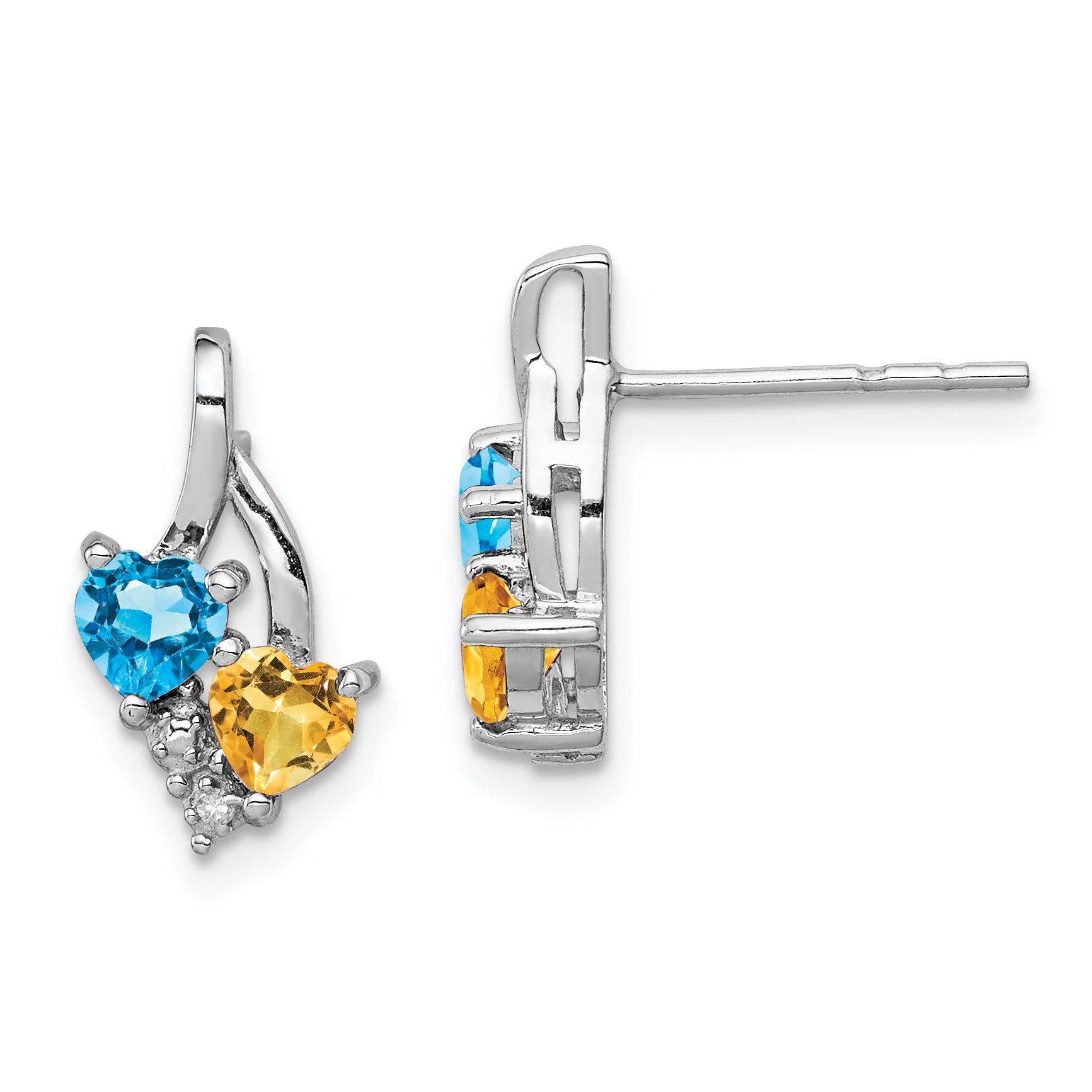 Sterling Silver Rhodium-plated Blue Topaz and Citrine Diamond Earrings Main image