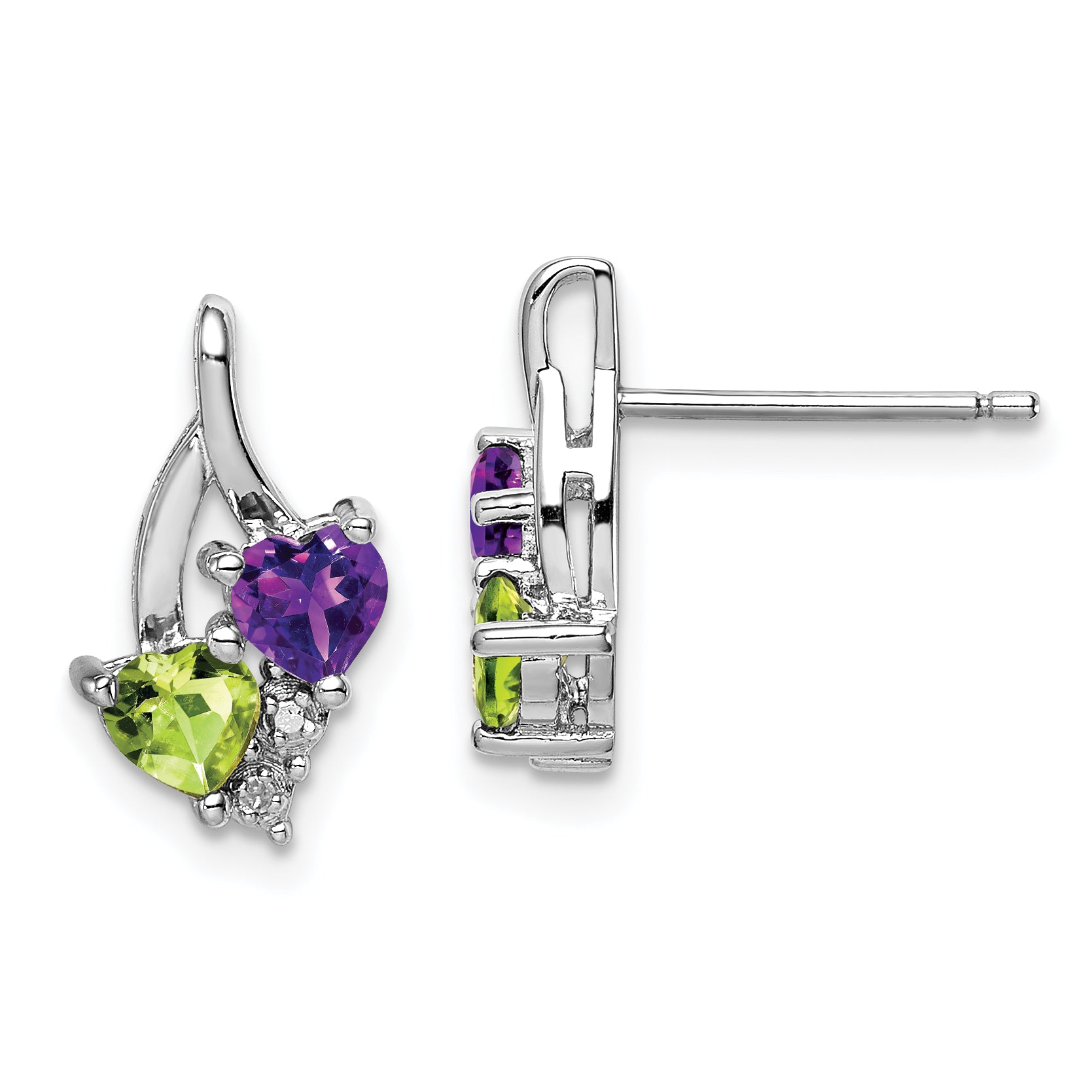Sterling Silver Rhodium-plated Amethyst Peridot Diamond Earrings Main image