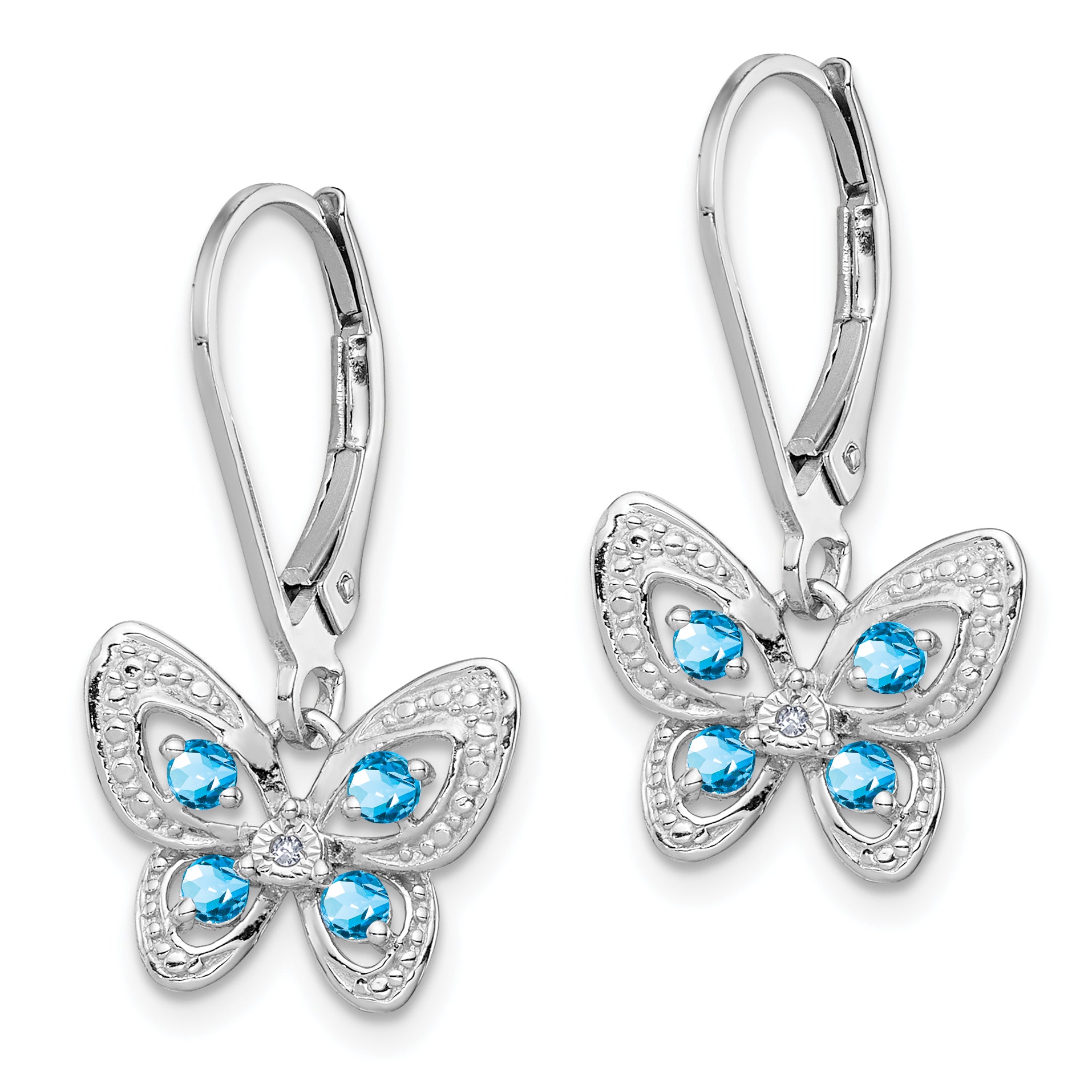 Sterling Silver Rhodium-Plated Blue Topaz and Diamond Drop Earrings for Women Secondary image
