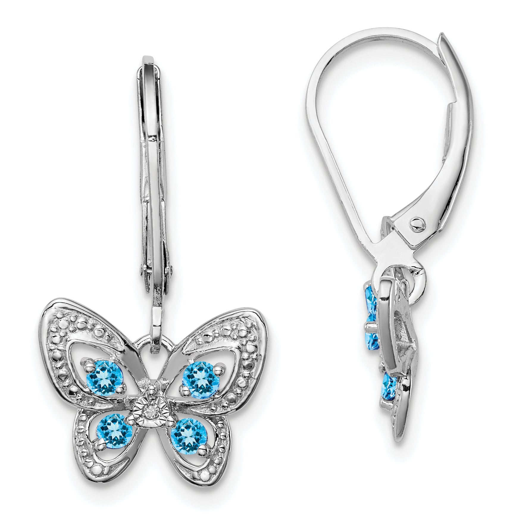 Sterling Silver Rhodium-plated Blue Topaz and Diamond Earrings Main image