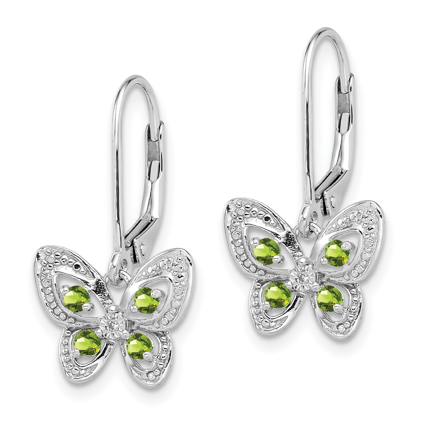Sterling Silver Rhodium-Plated Peridot and Diamond Drop Earrings with Leverback Closure Secondary image