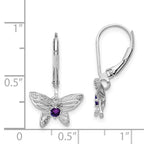Sterling Silver Rhodium-Plated Amethyst & Diamond Butterfly Earrings  Elegant Women's Birthstone Design