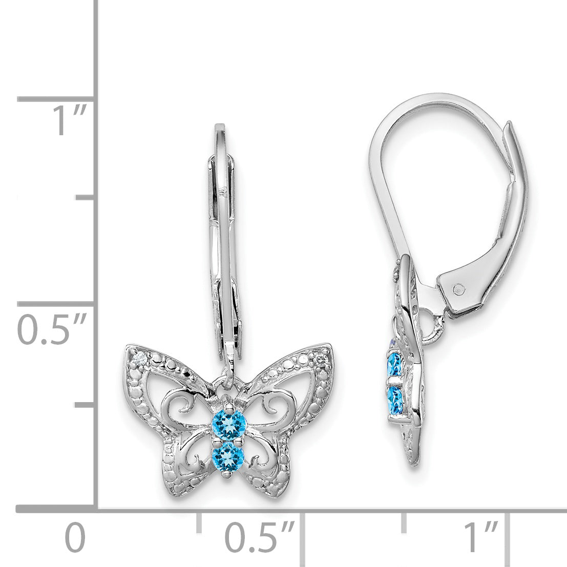 Sterling Silver Rhodium-Plated Blue Topaz and Diamond Dangle Earrings  Polished, Elegant Design