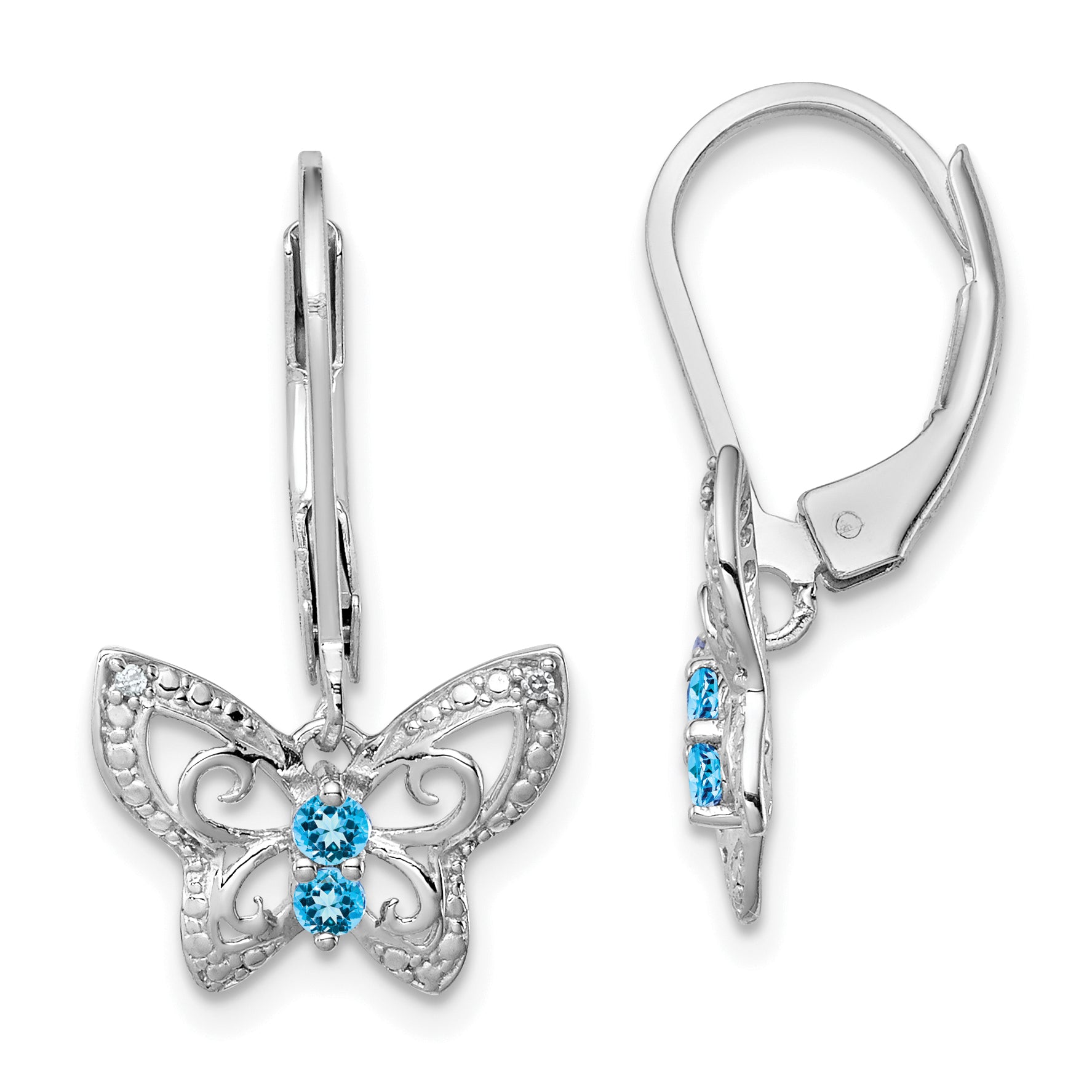 Sterling Silver Rhodium-plated Blue Topaz and Diamond Earrings Main image