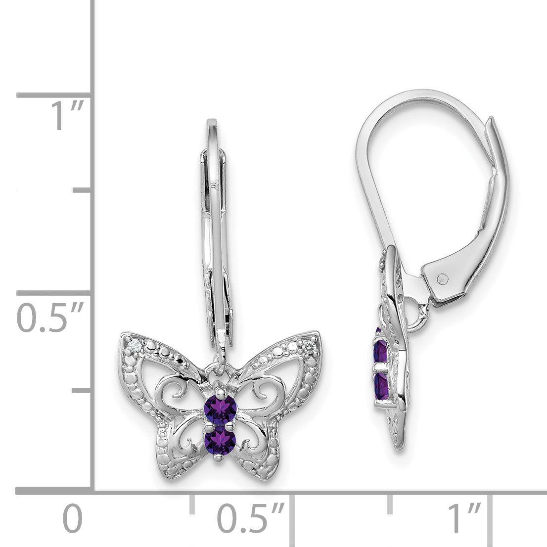 Sterling Silver Rhodium-plated Amethyst and Diamond Butterfly Earrings