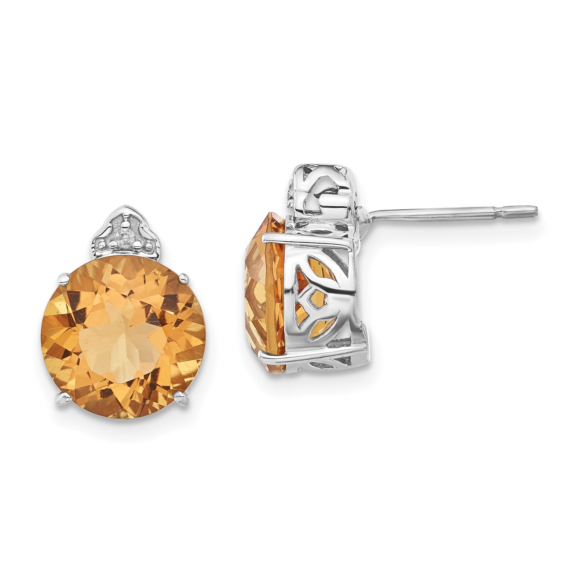 Sterling Silver Citrine and White Topaz Round Post Earrings