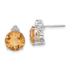 Sterling Silver Citrine and White Topaz Round Post Earrings