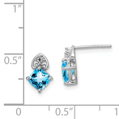 Sterling Silver 925 Blue Topaz & Diamond Earrings with Rhodium Polish