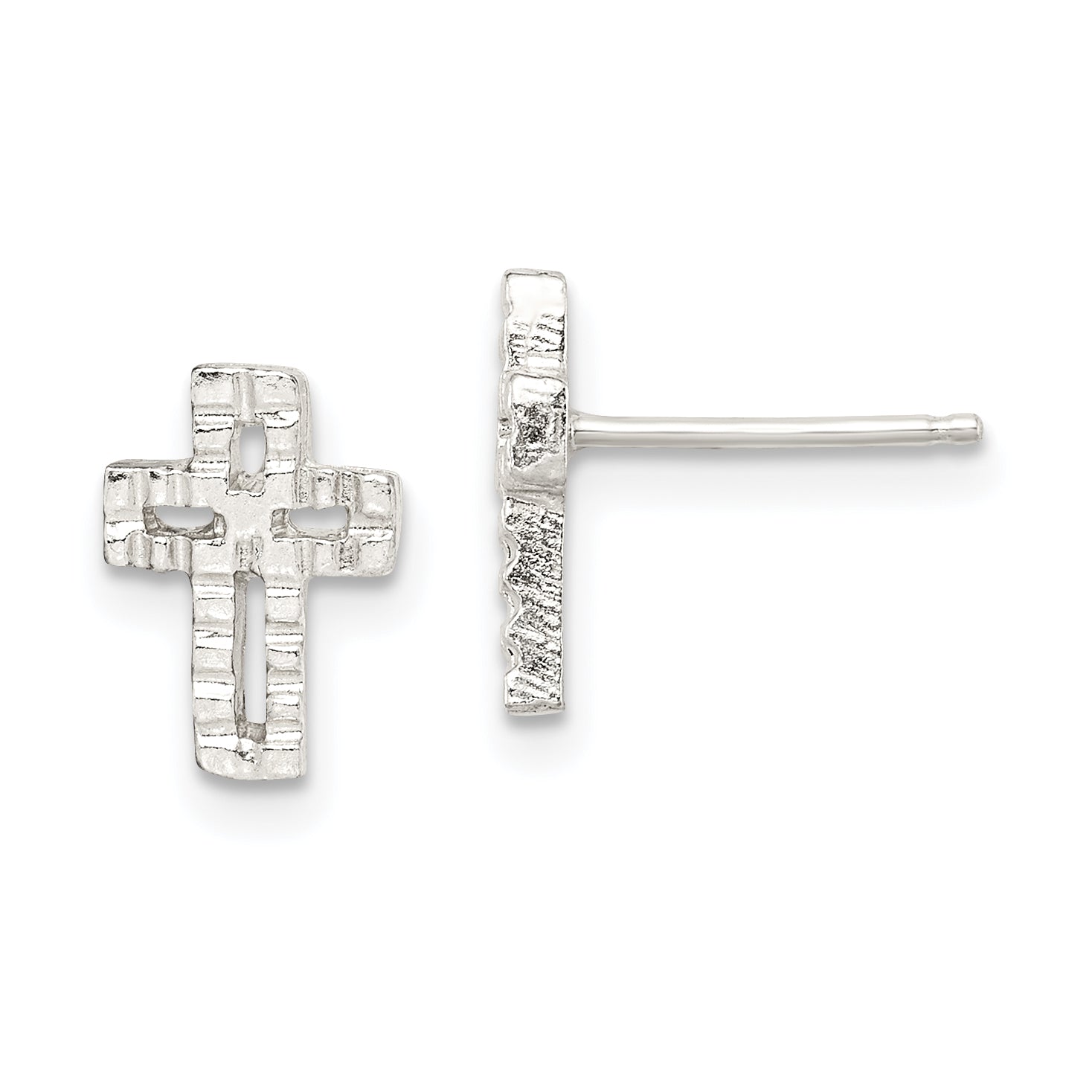 Sterling Silver Polished & Textured Latin Cross Post Earrings Main image