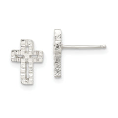 Sterling Silver Polished & Textured Latin Cross Post Earrings