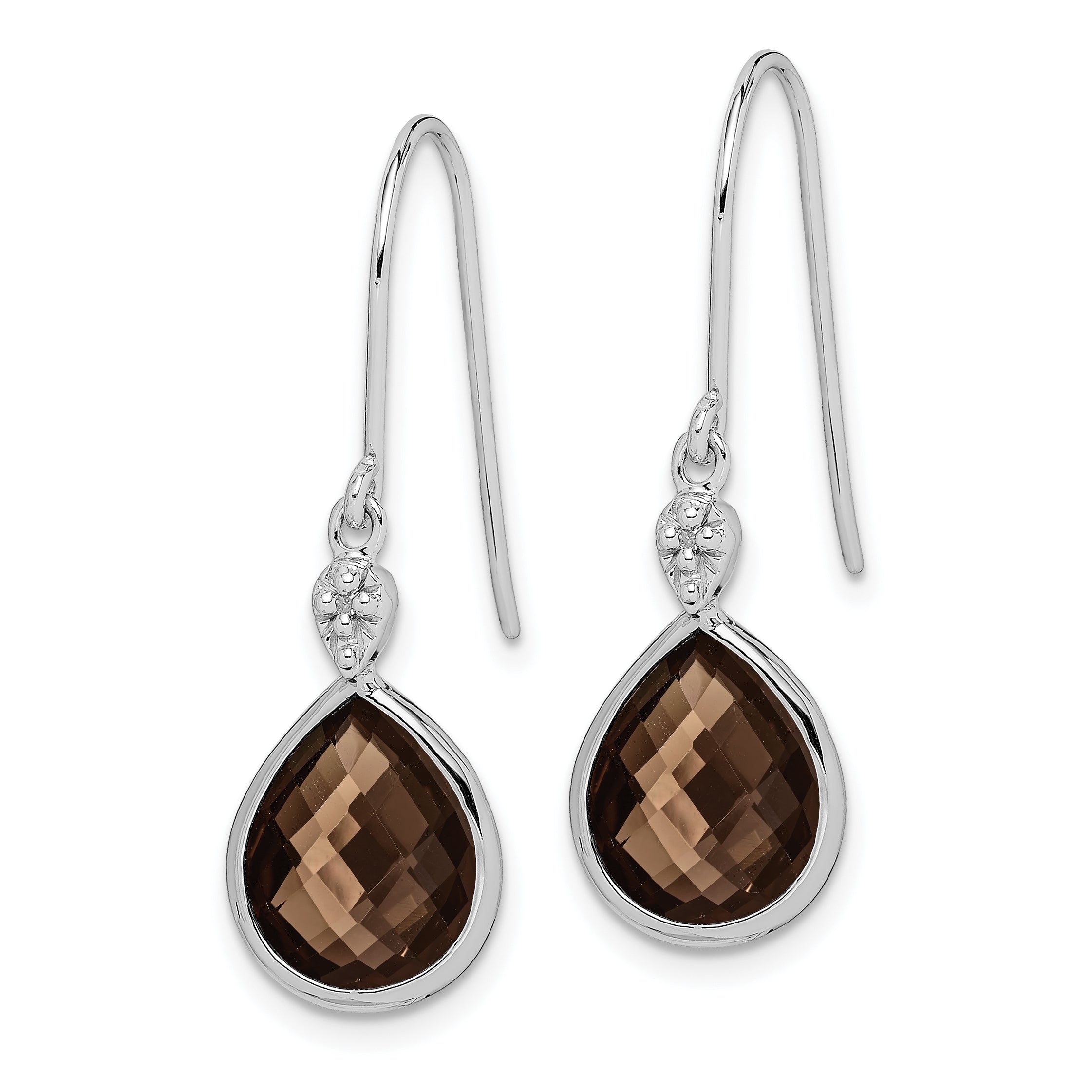 Sterling Silver Diamond & Smoky Quartz Dangle Earrings with Rhodium Finish