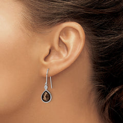 Sterling Silver Diamond & Smoky Quartz Dangle Earrings with Rhodium Finish