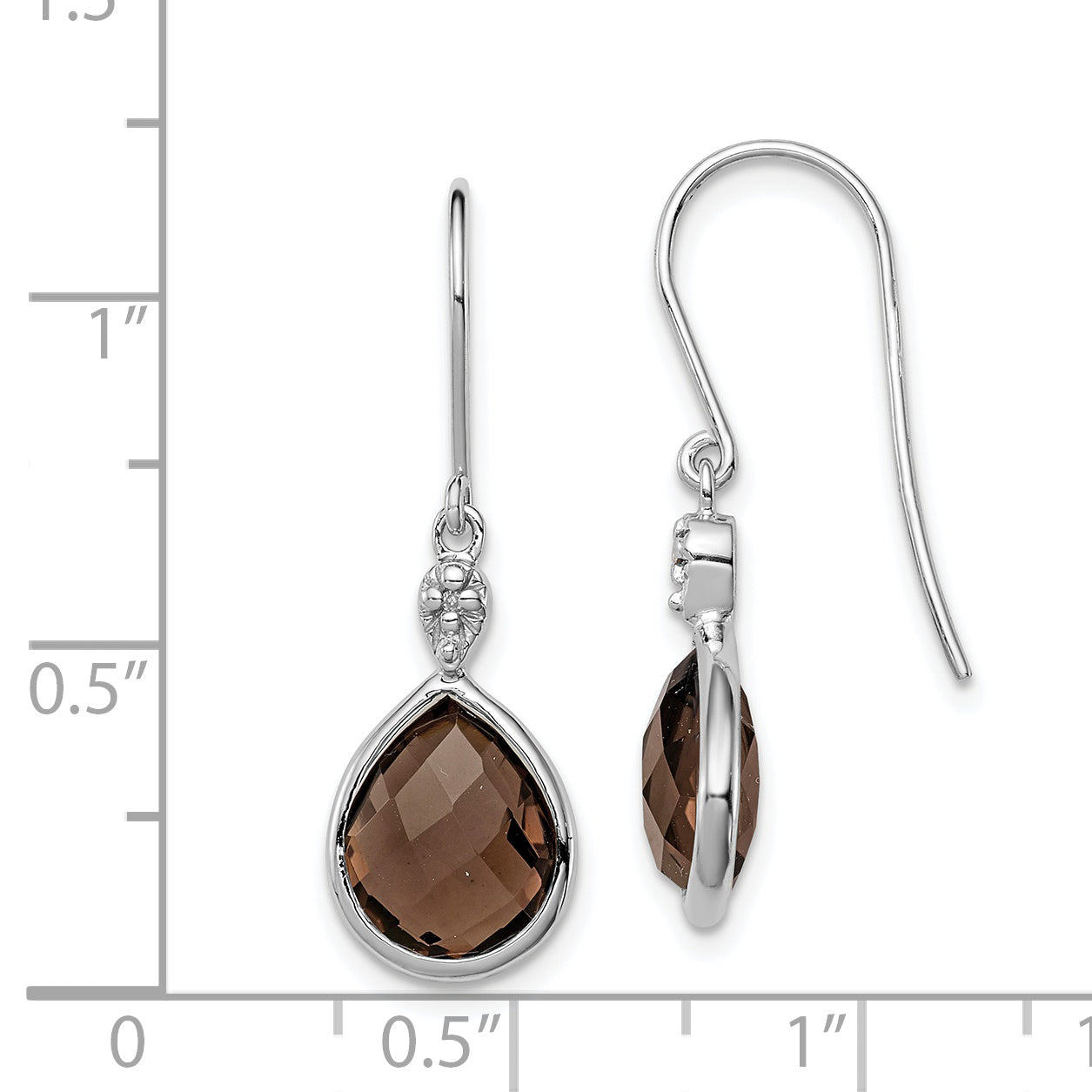 Sterling Silver RH Plated Diamond and Smoky Quartz Dangle Earrings