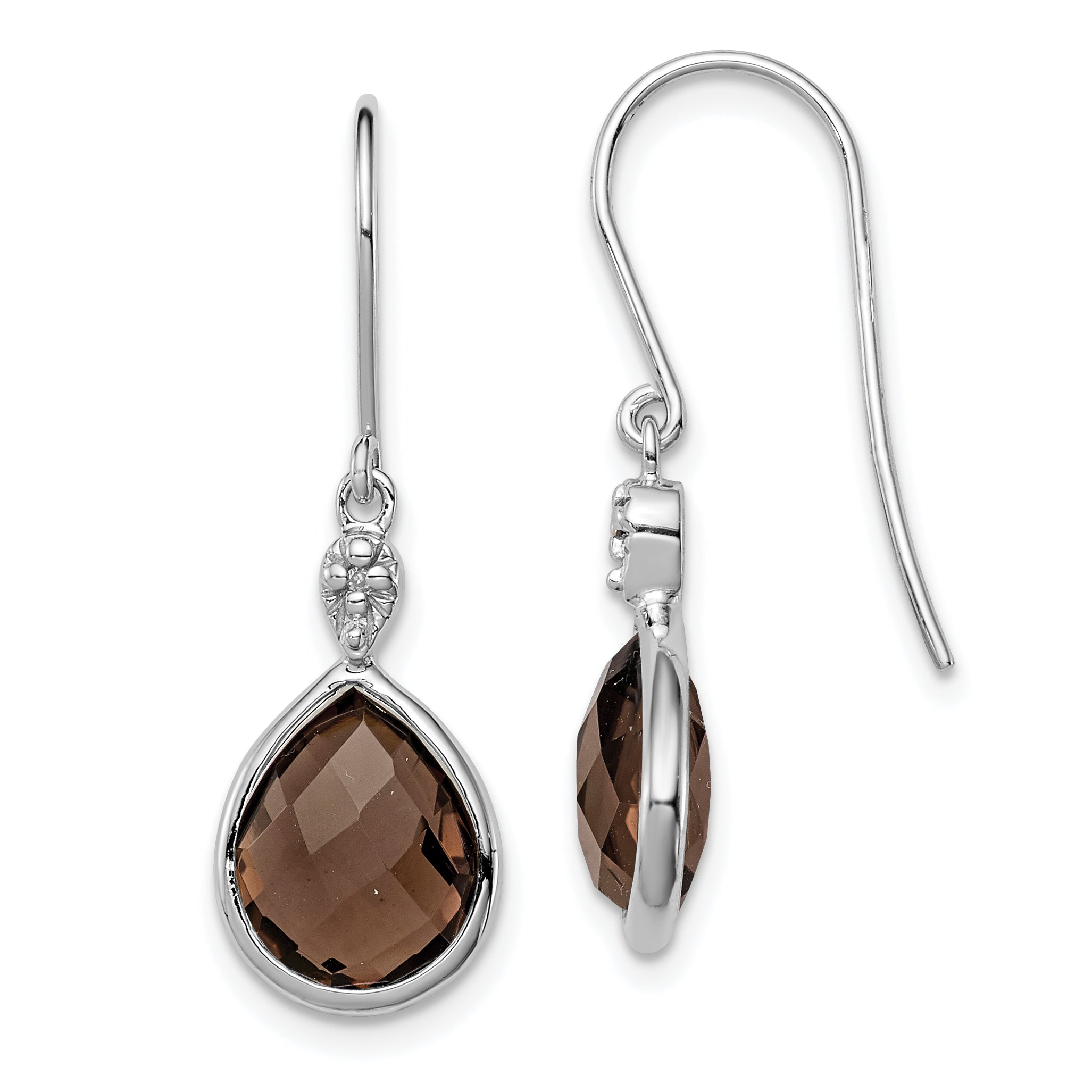 Sterling Silver RH Plated Diamond and Smoky Quartz Dangle Earrings Main image
