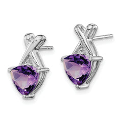 Sterling Silver 925 Amethyst & White Topaz Dangle Earrings Rhodium Plated