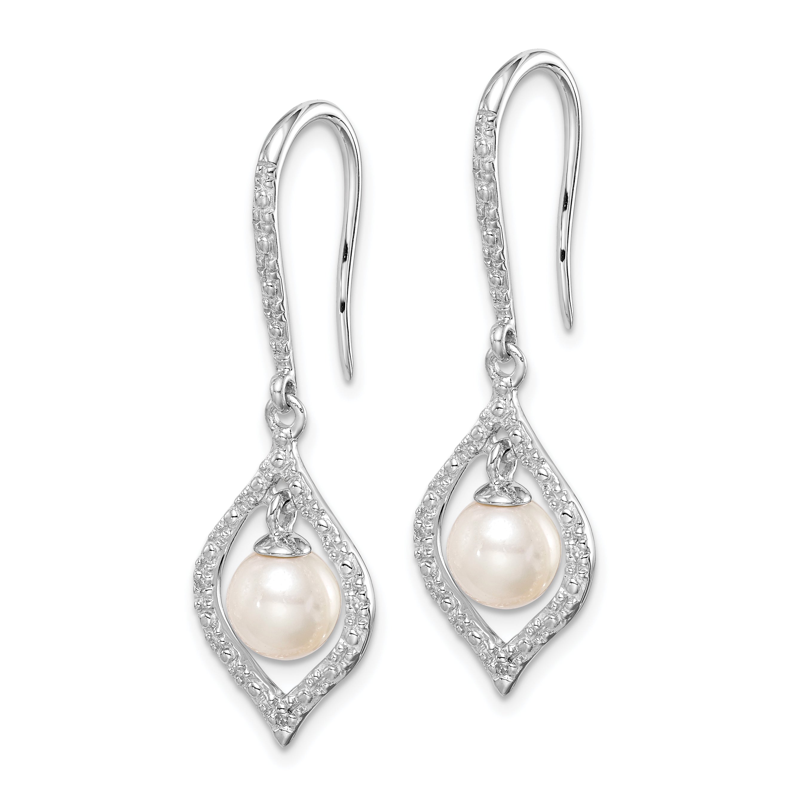 Sterling Silver Rhodium-Plated Diamond & Freshwater Pearl Drop Earrings Elegant Birthstone Style Secondary image