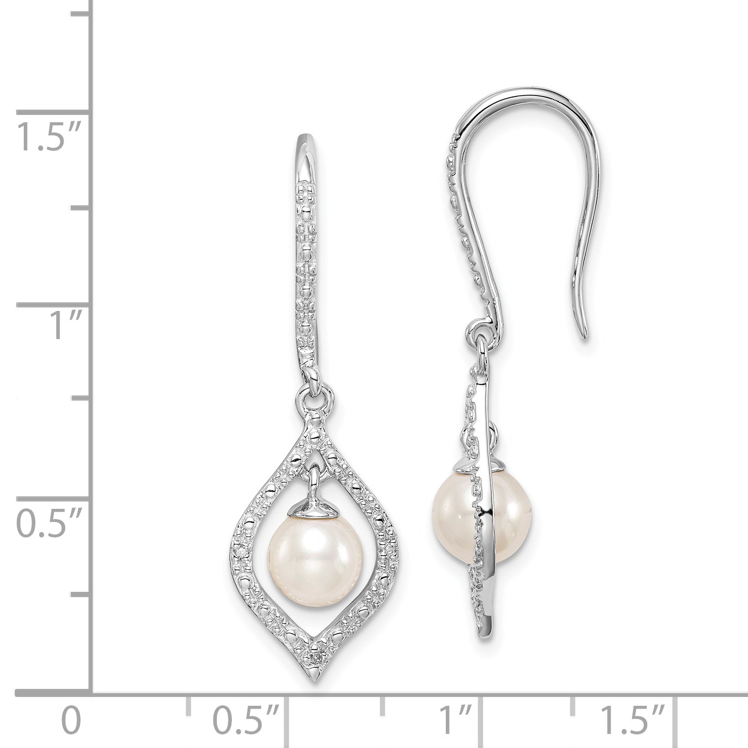 Sterling Silver Rhodium-Plated Diamond & Freshwater Pearl Drop Earrings Elegant Birthstone Style