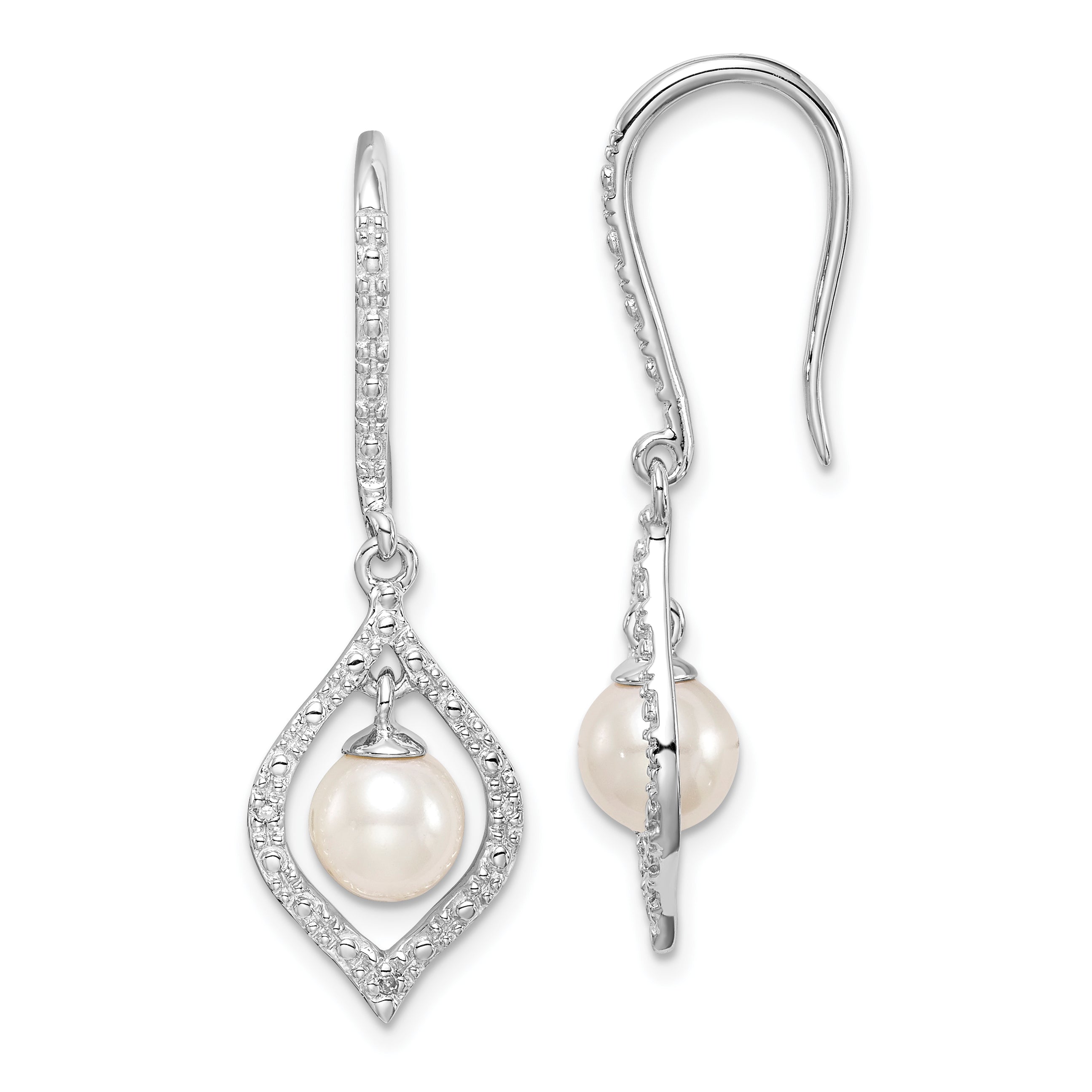 Sterling Silver Rhodium Plated Diamond and FW Cultured Pearl Ear Main image