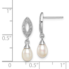Sterling Silver Pearl & Diamond Drop Earrings with Rhodium Finish
