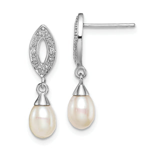 Pearl & Diamond Drop Earrings in Sterling Silver (0.01 ct. tw.) - Sophia Jewelers
