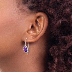 Sterling Silver Rhodium Plated Amethyst Teardrop Dangle Earrings for Women