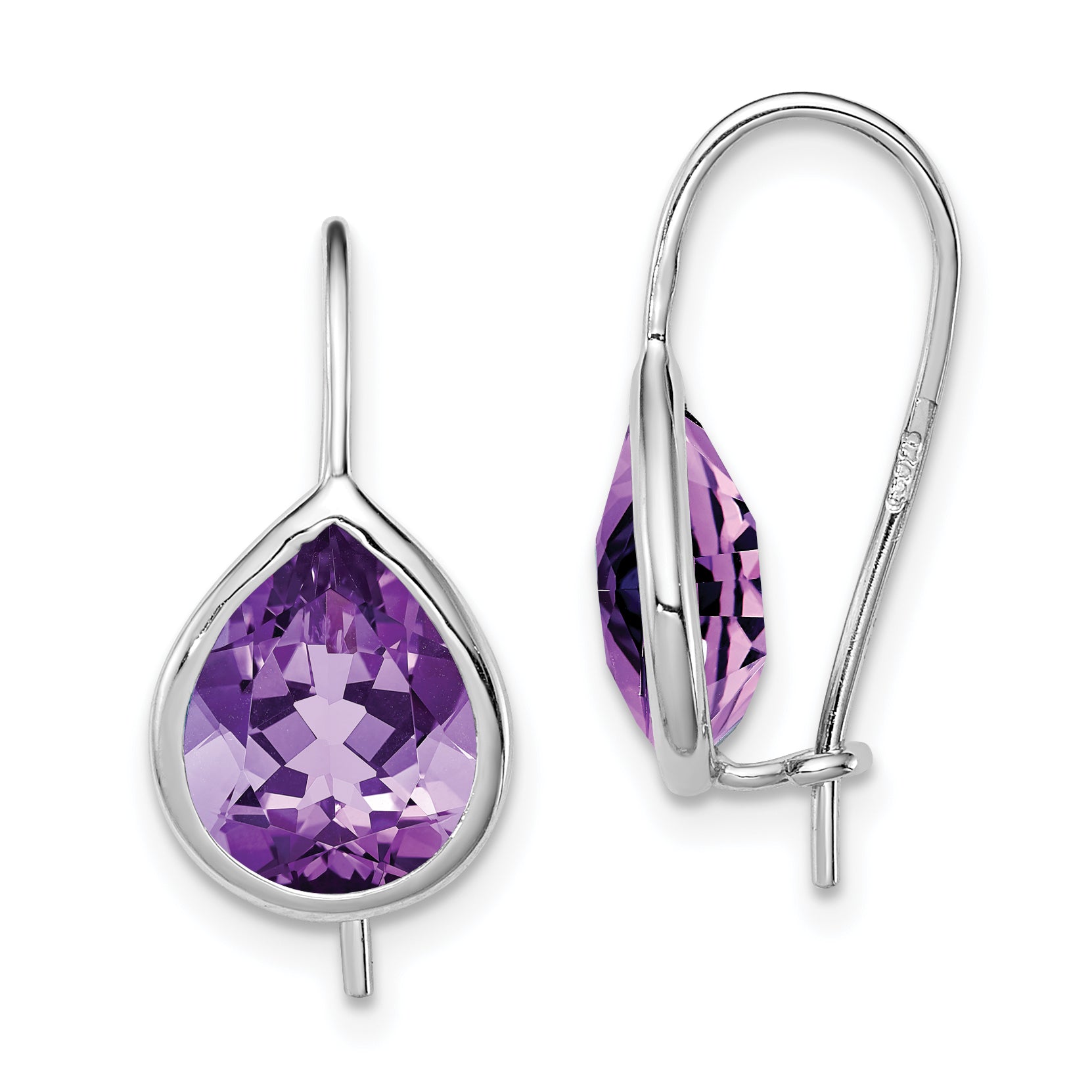 Sterling Silver Rhodium Plated Amethyst Teardrop Dangle Earrings Main image
