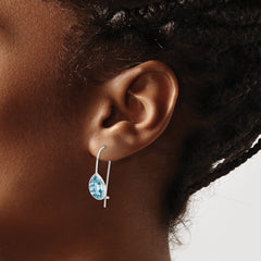 Sterling Silver Rhodium Plated Blue Topaz Teardrop Earrings