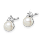 Sterling Silver Diamond and Freshwater Pearl Earrings with Rhodium Plating, Polished Finish