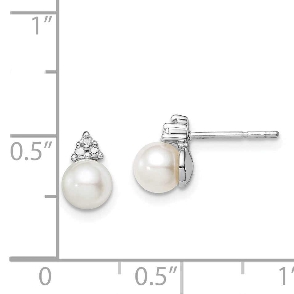 Sterling Silver Rhod Plated Diamond and FW Cultured Pearl Post Ear