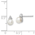 Sterling Silver Diamond and Freshwater Pearl Earrings with Rhodium Plating, Polished Finish