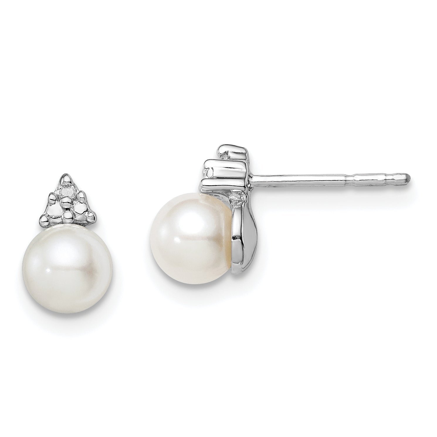 Sterling Silver Rhod Plated Diamond and FW Cultured Pearl Post Ear Main image