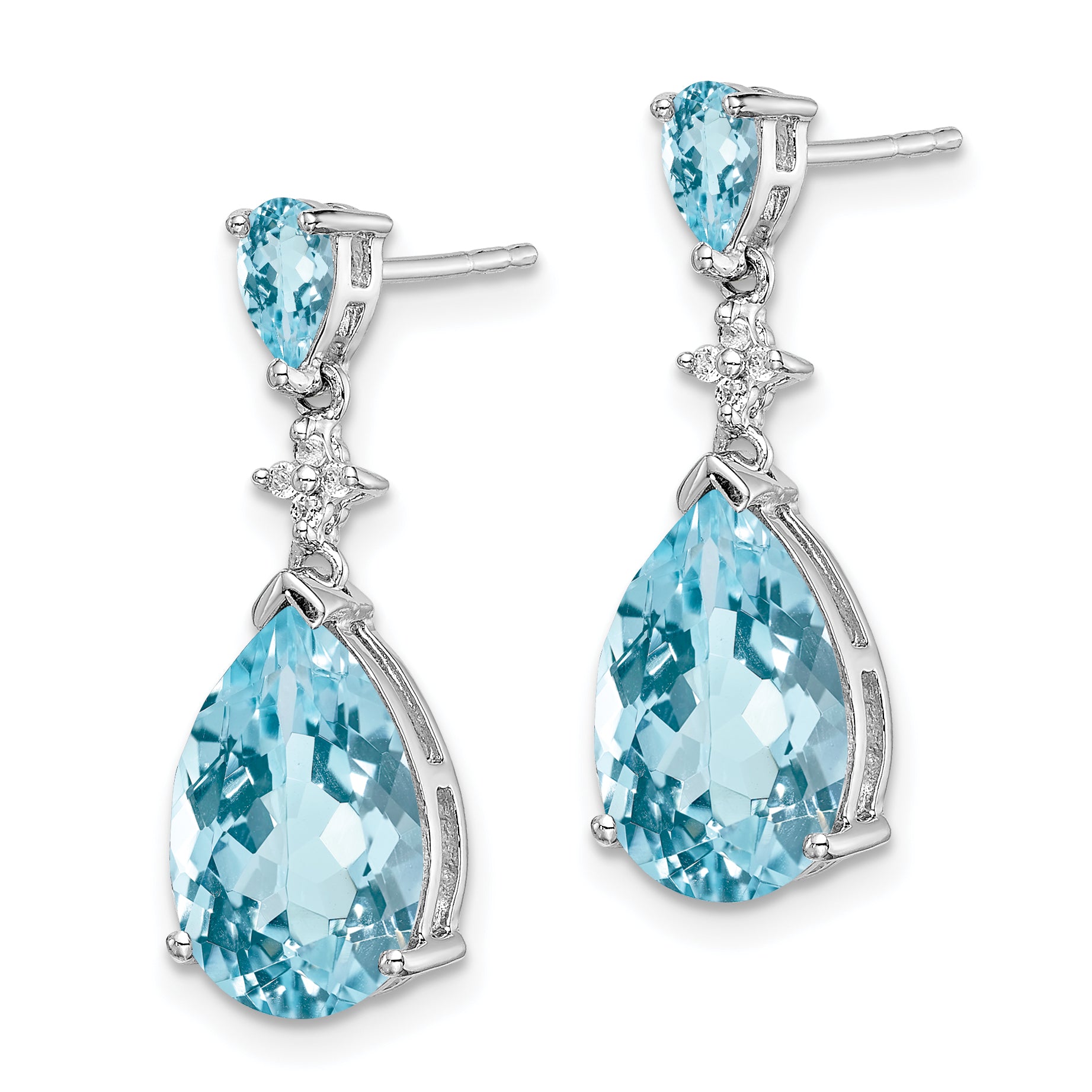 Sterling Silver 925 Blue and White Topaz Drop Earrings with Rhodium Finish Secondary image