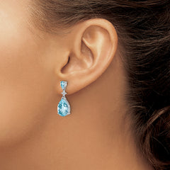 Sterling Silver 925 Blue and White Topaz Drop Earrings with Rhodium Finish